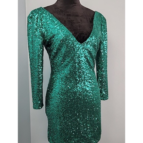 A'gaci Agaci Bodycon Mid Sleeve Dress Large Sequin Homecoming Festival Concert - Picture 2 of 12